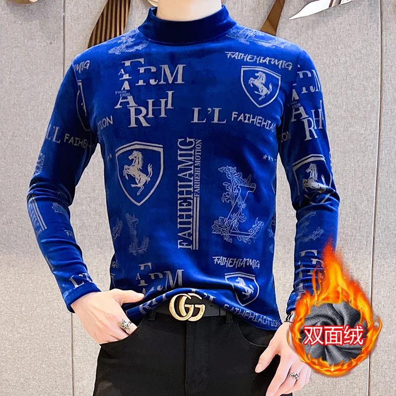 

2022 брендовая Вельветовая футболка для мужчин, Зимний Тонкий Повседневный пуловер с длинным рукавом, полуводолазка, деловая, светская, уличная Толстовка