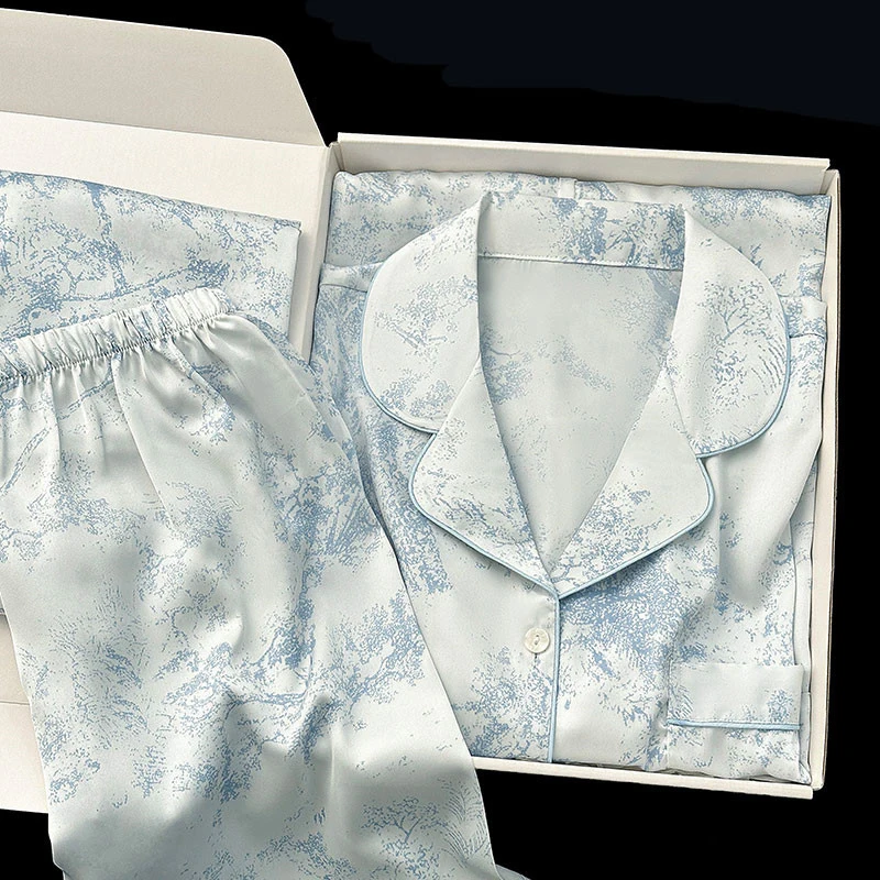 Женская пижама пижамный комплект с синим цветочным принтом одежда для сна брюки