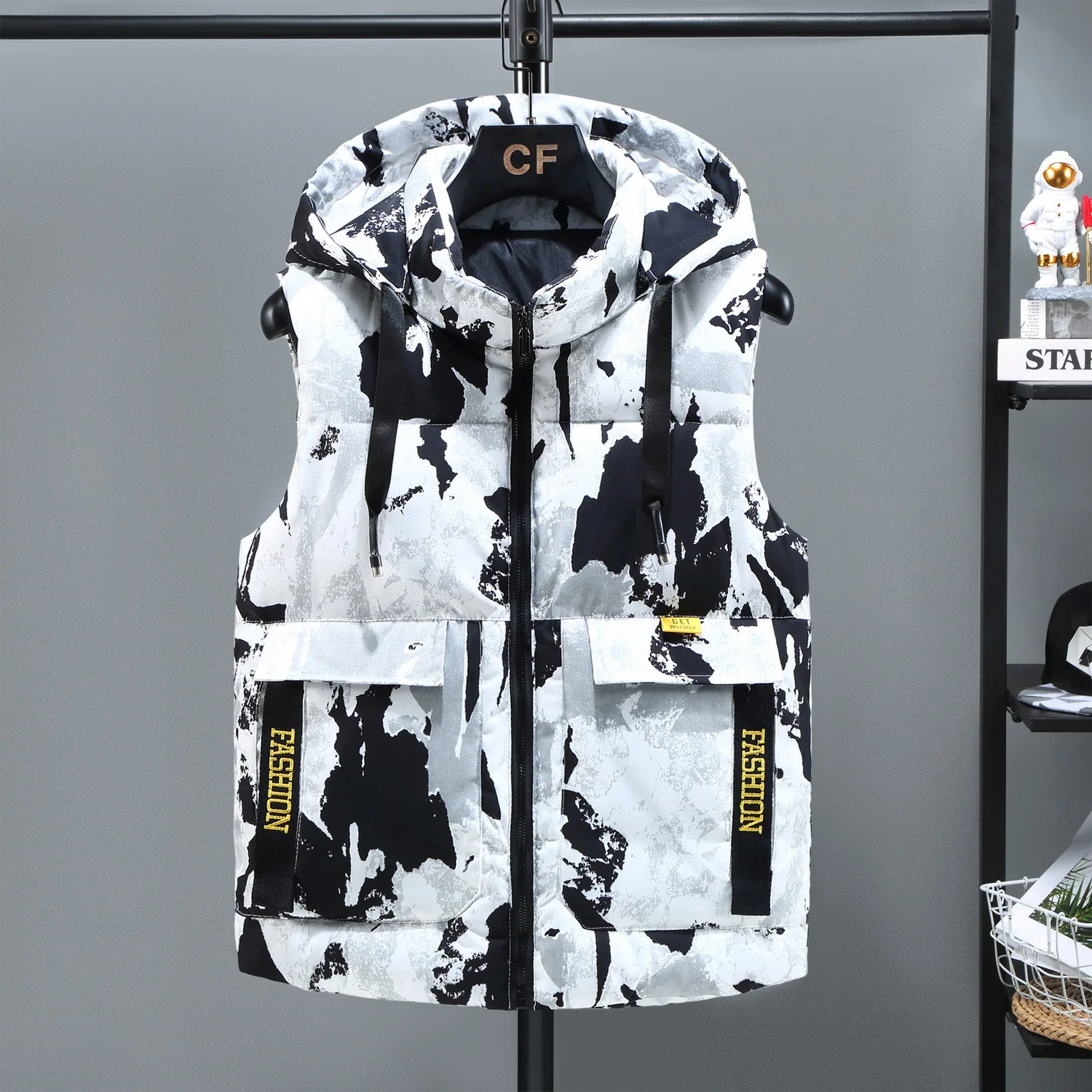 Camouflage vest boy's 2022 autumn winter coat Korean style down cotton vest slim waistcoat fashion hooded vest