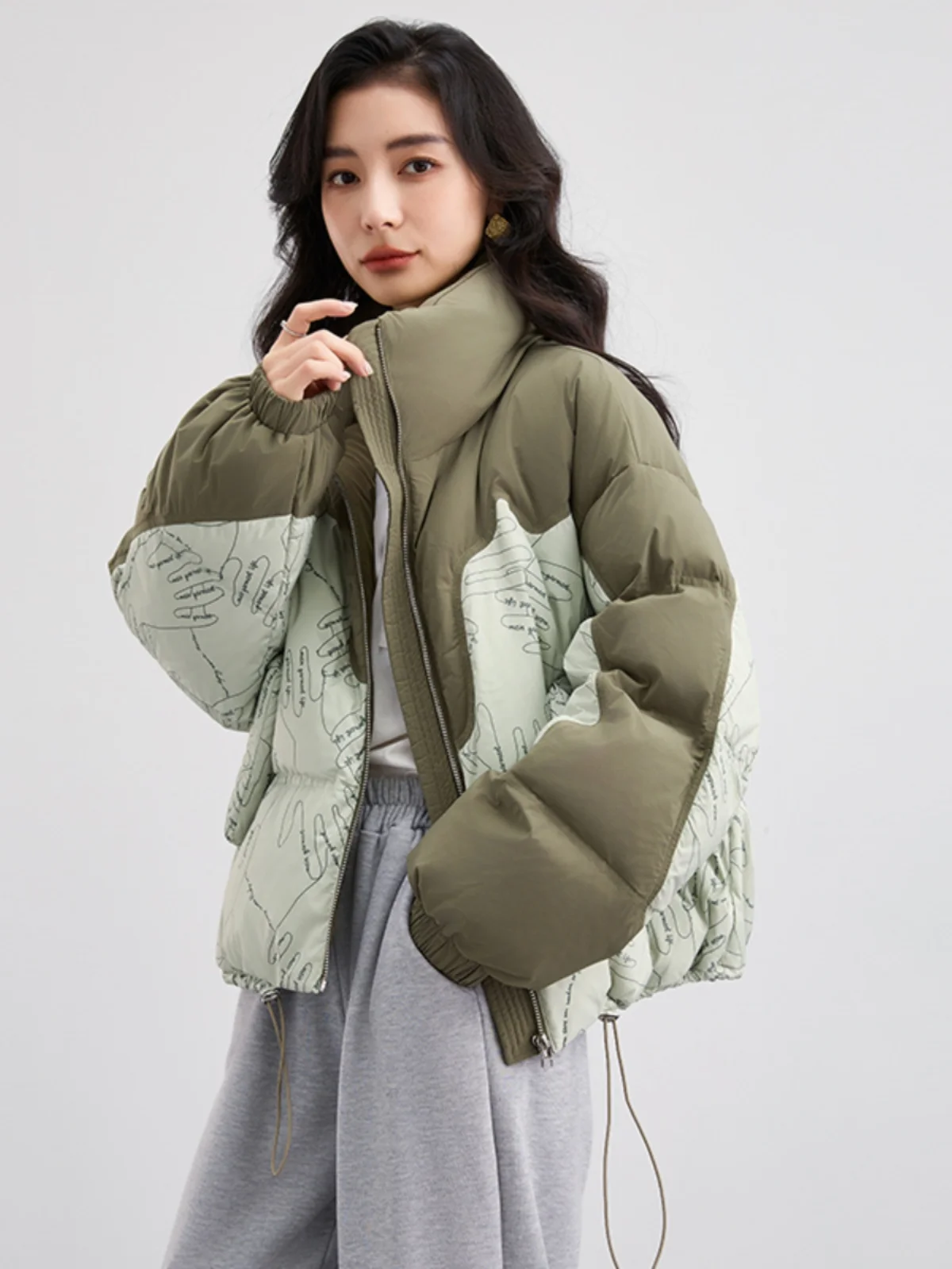 2024 новый зимний короткий пуховик женский контрастный цвет лоскутный