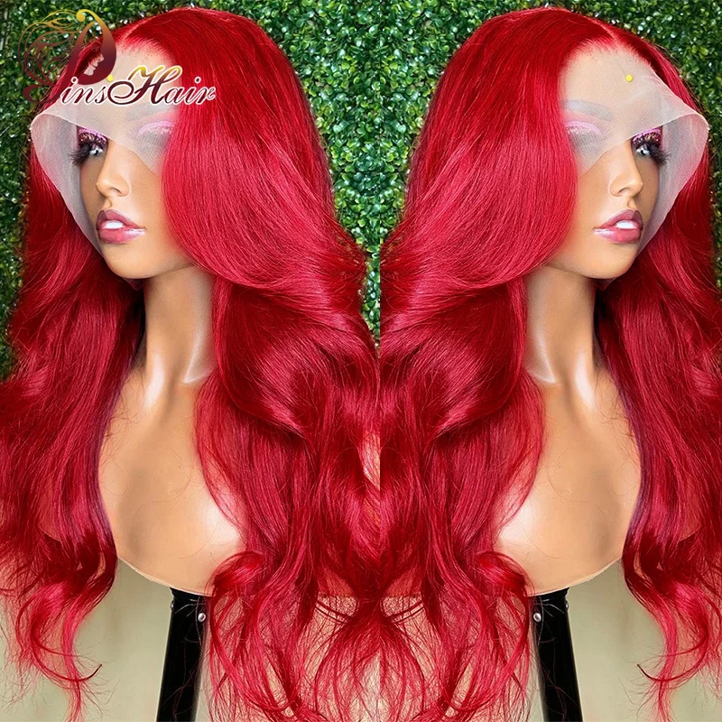 Hot Red Lace Front Human Hair Wigs Colored Body Wave 13x4 Lace Frontal Wigs For Women Brazlilan Curly Human Hair Wig Pre Plucked