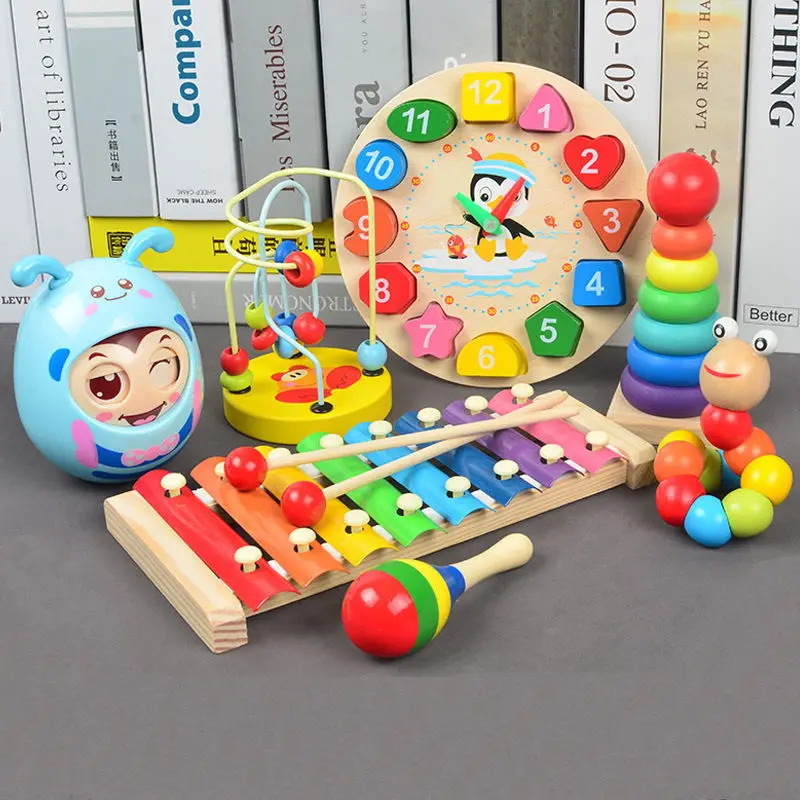 

Baby Puzzle Early Education Baby Toys For Boys And Girls Toy Rattle Clock Digital Animal Building Block Sand Hammer Toy set