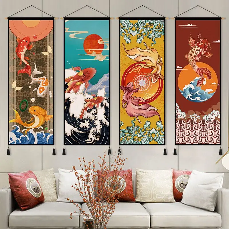 Традиционные картины в китайском стиле с прокруткой кои дракон декор для