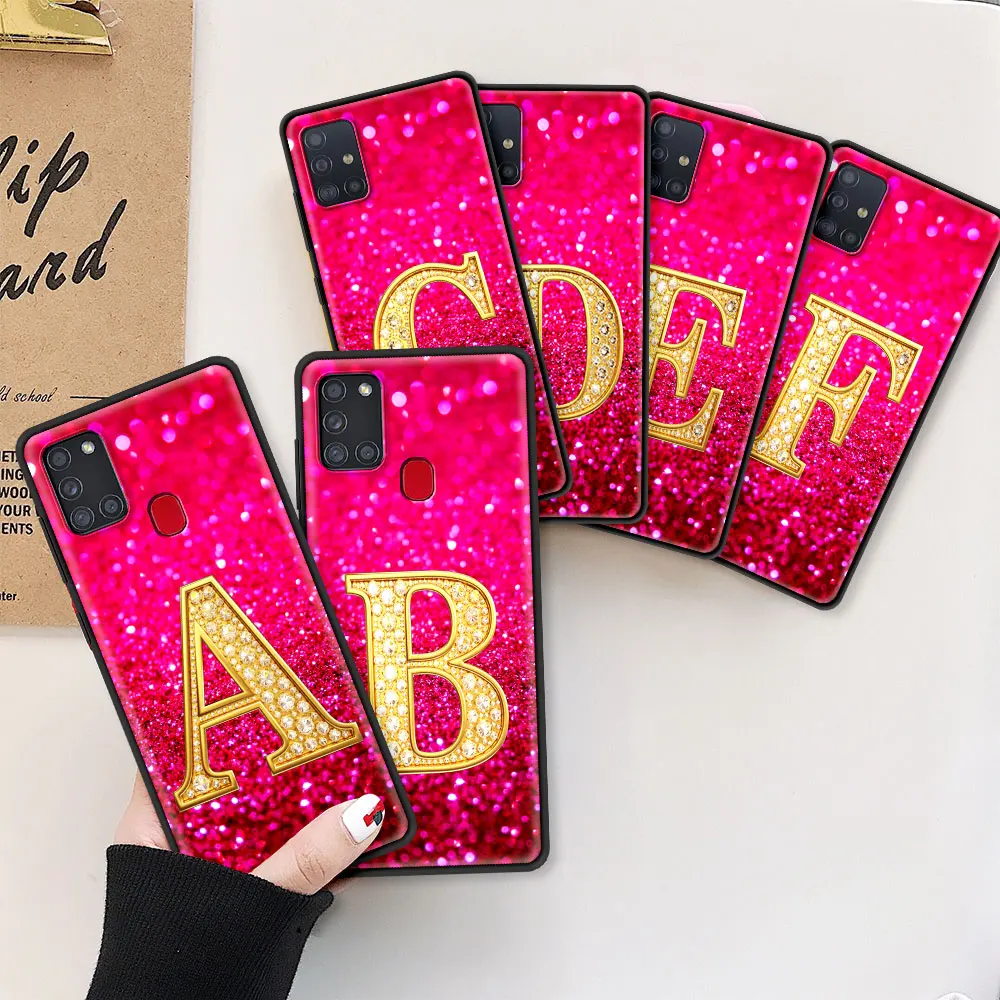 

Gold Pink Letter Coque for Samsung Galaxy A51 A71 A21s A12 A52 A32 A72 A31 Funny Soft Cover A41 A02s Painted Cell Phone Case
