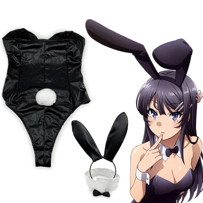 Sakurajima Mai Bunny Girl Косплей Костюм черный сексуальный милый комбинезон для Хэллоуина