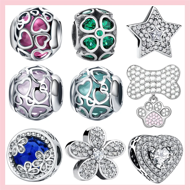 

Sparkling 925 Sterling Silver Charms Murano Glass Zircon Beads Fit Original Charm Bracelet Jewelry Making DIY Gift