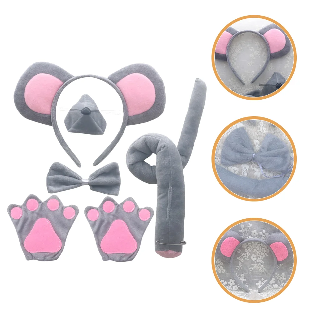 

1 Set Animal Fancy Dress Props Mouse Costume Accessories Ears Headband Tail Bowtie Kit