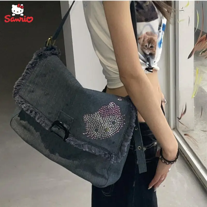 

Hello Kitty Shoulder Bag Original Handmade Homemade Vintage Washed Denim Bag Y2K Millennium Spicy Girl Sanrio Kitty Cat Bag Gift