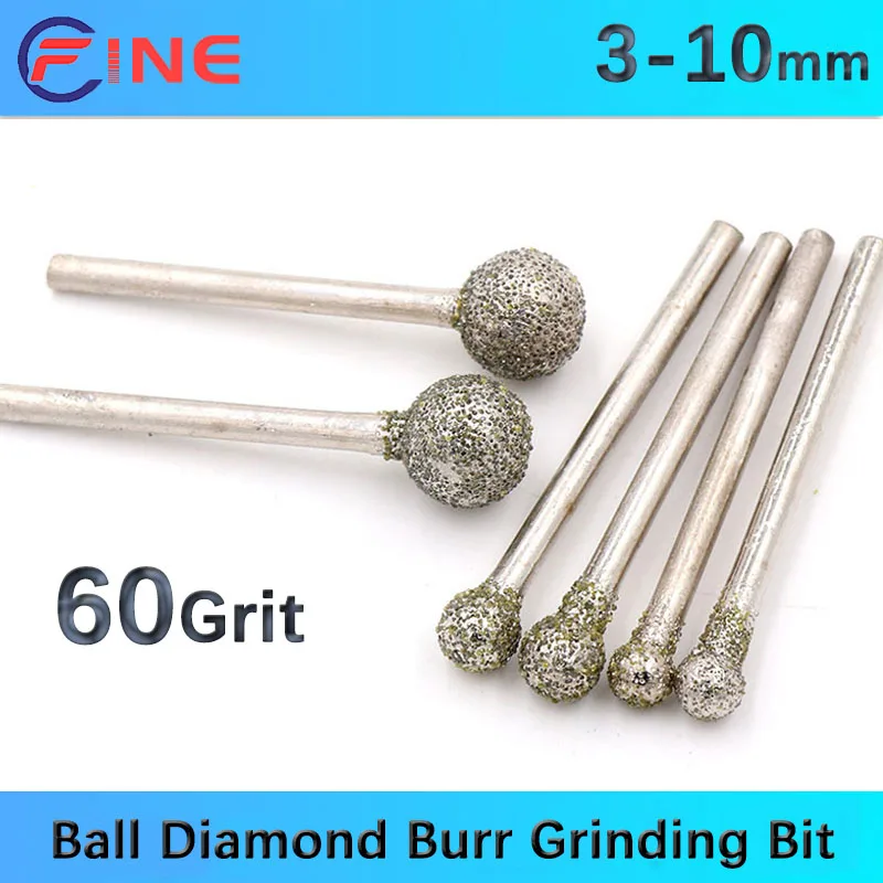 

Круглый Алмазный Наконечник 3-10 мм, шлифовальное сверло с сферической головкой, Нефритовая резная модель, хвостовик для Dremel 60 Грит