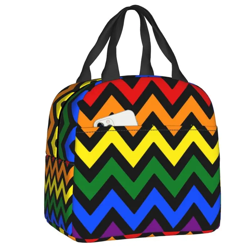 

Gay Pride Zigzag Resuable Lunch Box Leakproof GLBT LGBT Rainbow Lesbian Cooler Thermal Food Insulated Lunch Bag School Children