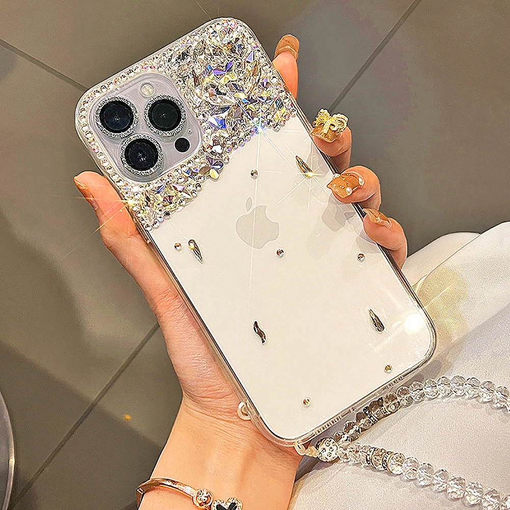 

Bling Rhinestone Glitter Transparent Phone Case For iPhone 14 13 12 11Pro Max X XR XS 6S 7 8 14 Plus Clear Soft Protection Cover