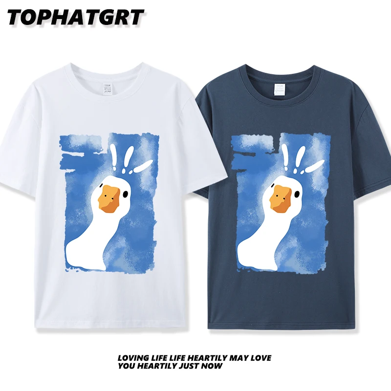 

Funny Goose Pattern Printed T Shirt for Men 100% Cotton Casual Short Sleeve Unisex Classic T-shirts Women Summer Clothing