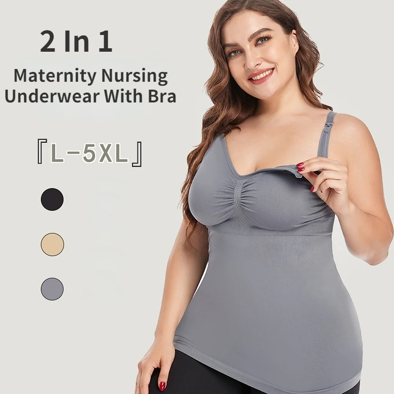 

Pregnant Long Nursing Vest With Bra Postpartum Bottoming Maternity Clothes Outside Wearing Nursing Sling Underwear Plus Size