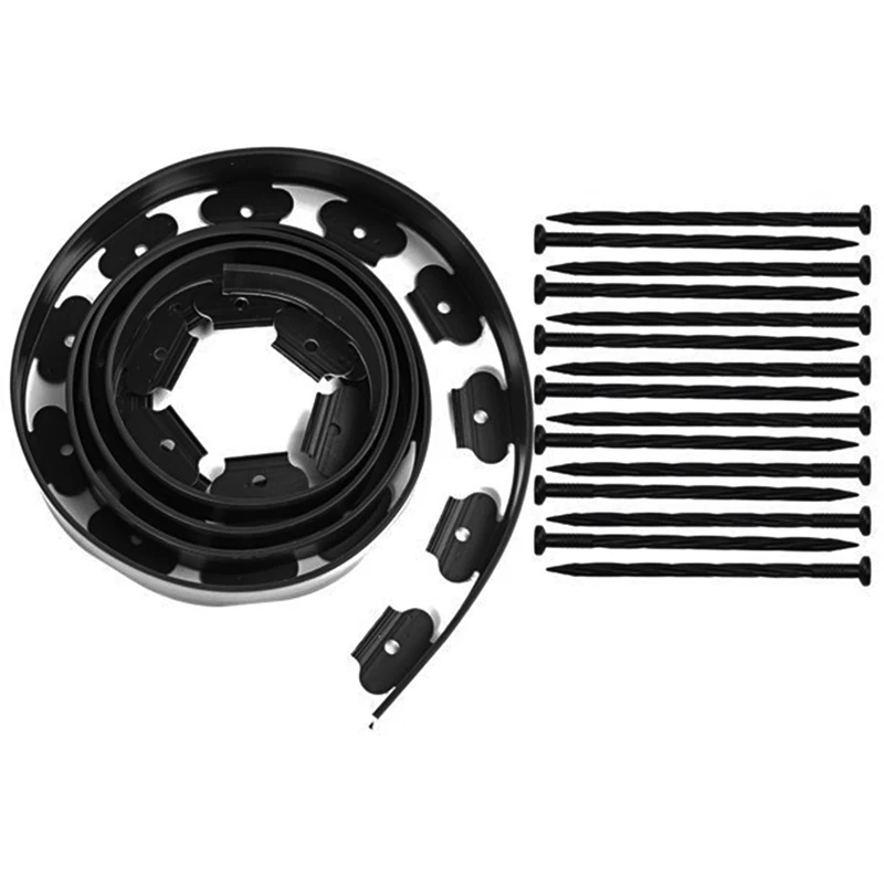 

Landscape Edging,16.4FT Garden Edging With 15 Edging Stakes, Rubber Landscaping Edging For Yard Edging Borders Black