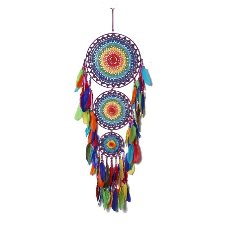 

Indian Three-ring Feather Dream Catcher Artificial Handmade Feather Pendant for Home Bedroom Room Decoration Supplies