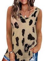 summer vest women sleeveless round neck tops ladies vintage leopard print casual loose pullover female tops tee ropa mujer