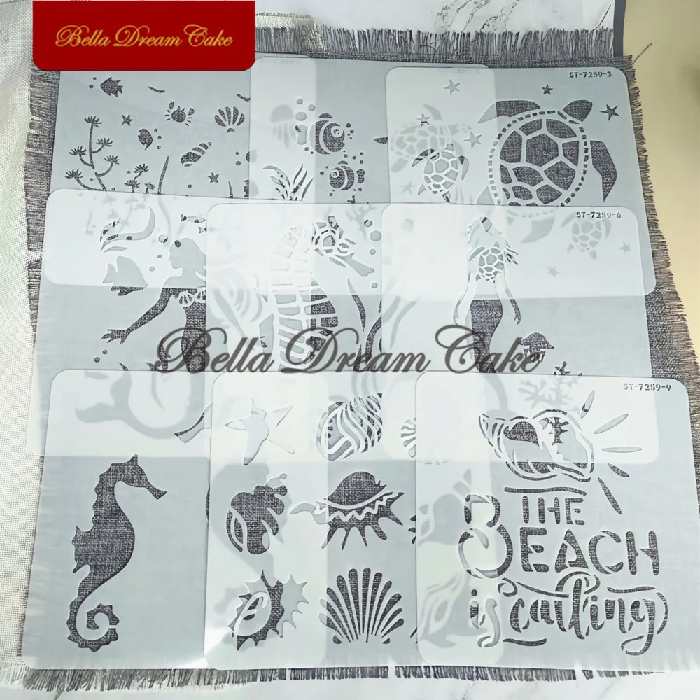 9 шт. трафарет с рисунком морской черепахи и русалки для торта шаблон домашних