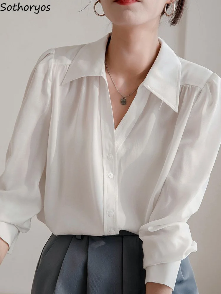 

Shirts Women Elegant Office-look Trendy Solid Female Inside Thin Tender All-match Casual Korean Style Blusas De Mujer Popular