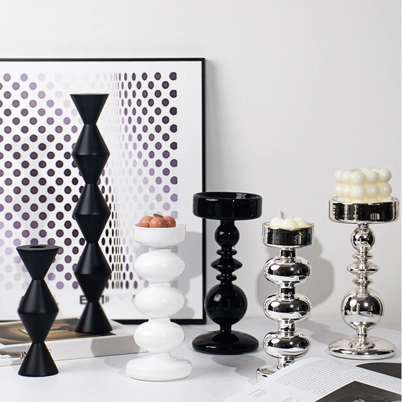 Decor For Home Decor Glass Pillar Candle Holder Glass Tealight Candle Holder Candle Stick Holder Black White