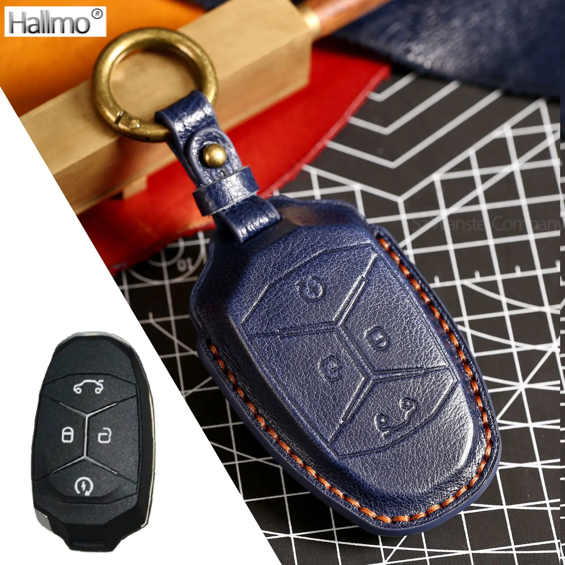 Hallmo Leather Car Key Case Shell for LYNK&CO 01 PHEV 02 03 05 2017 2018 Auto Smart Remote Key Protector Cover Bag Accessories