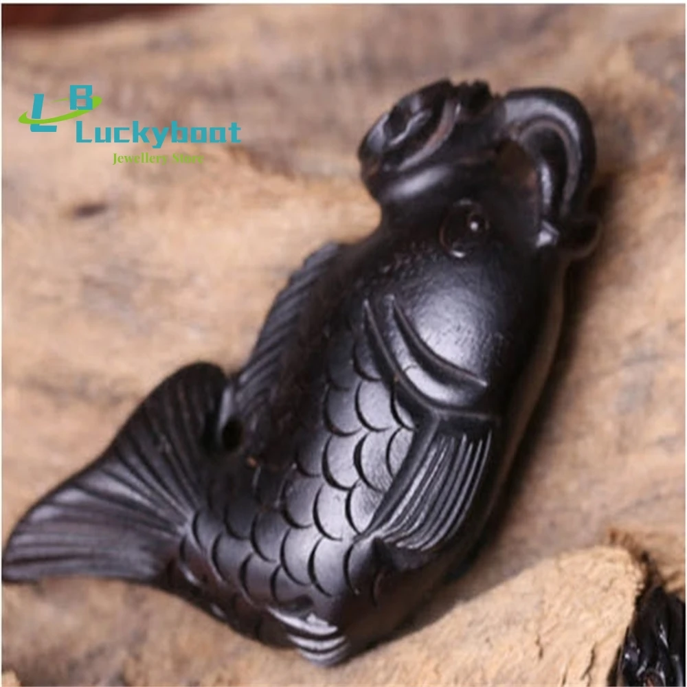 Ebony Ruyi Fish Pendant  Retro  Creative Jewelry Accessories Diy Handmade Wood
