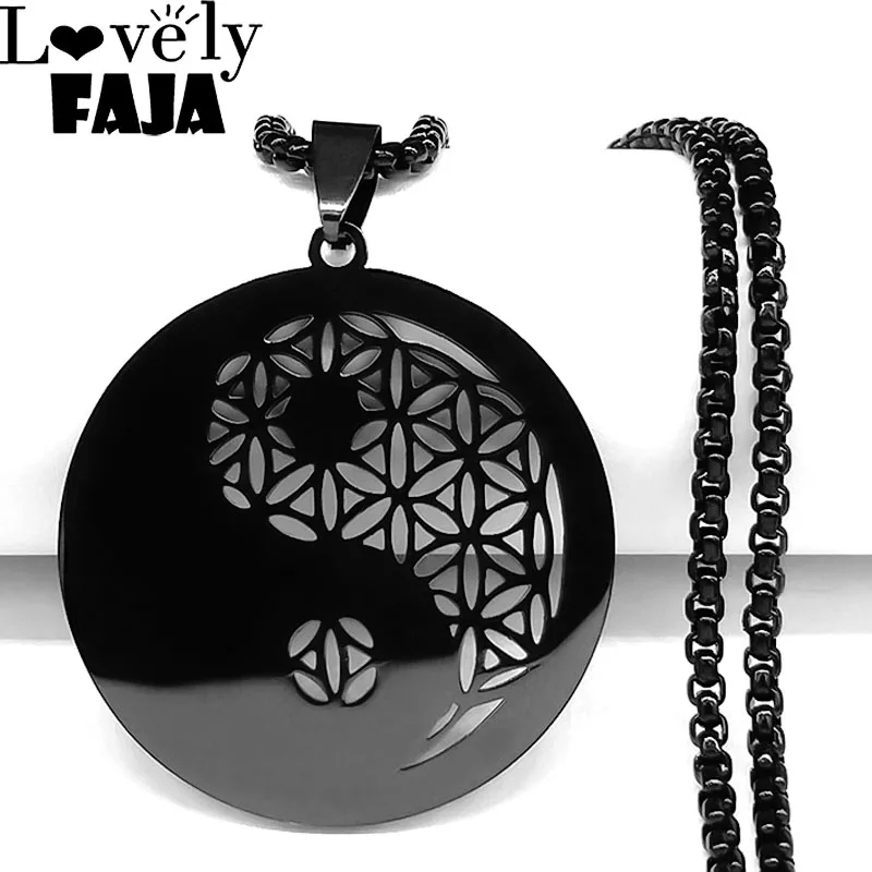 

Yin Yang Tai Chi Gossip Flower of Life Necklaces for Men Stainless Steel Yinyang Long Man Chain Gothic Necklace Jewelry Gifts
