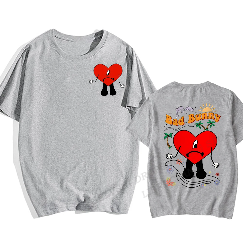 

2023Bad Bunny Мужская и женская хлопковая Футболка с принтом Love, детский топ в стиле хип-хоп, летние рубашки с круглым вырезом