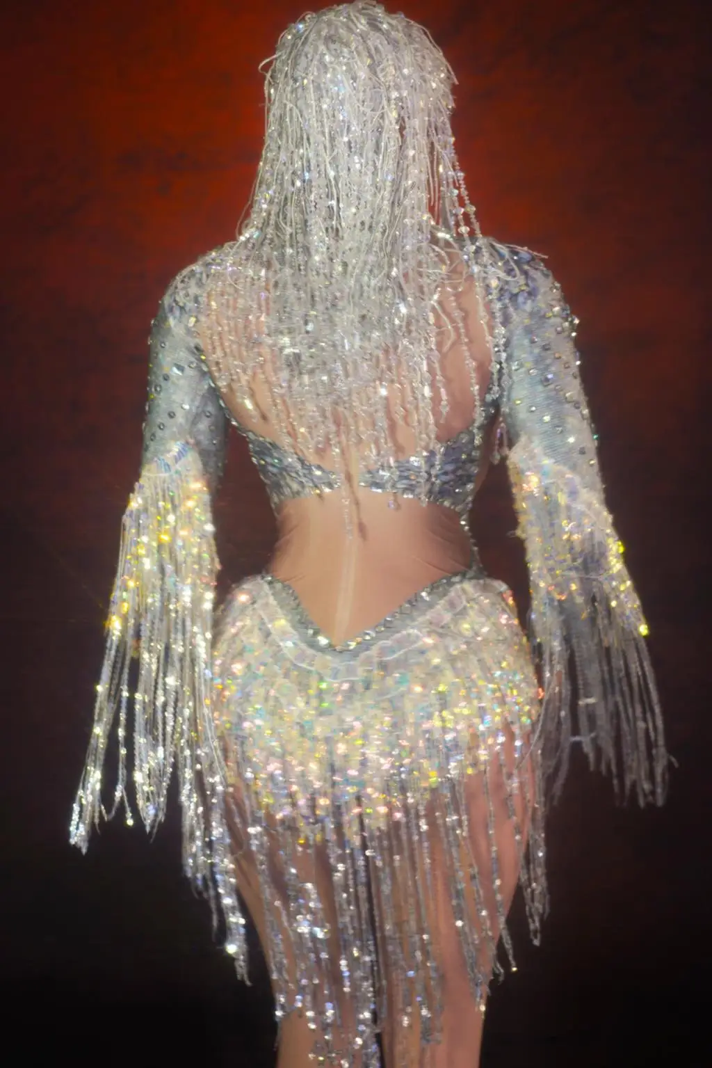Серебряные блестки с бахромой телесного цвета Сексуальная женская вечерняя
