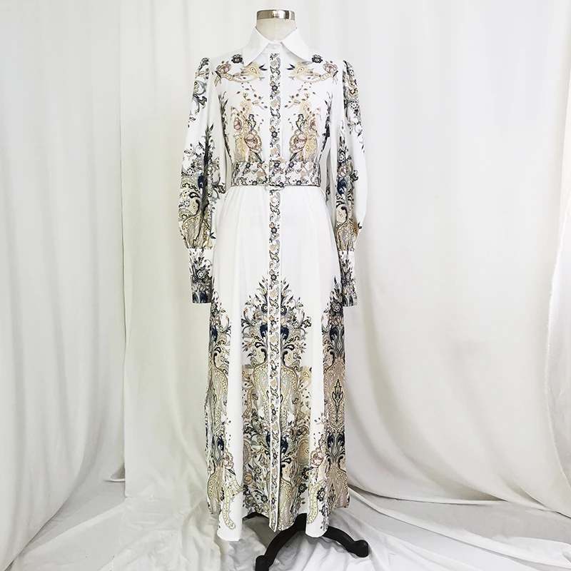 Eid Dress Printed Dubai Turkish Abaya For Women 2022 With Belt Long Sleeves Muslim Floral Islam Hijab Malaysia Traditional Dress
