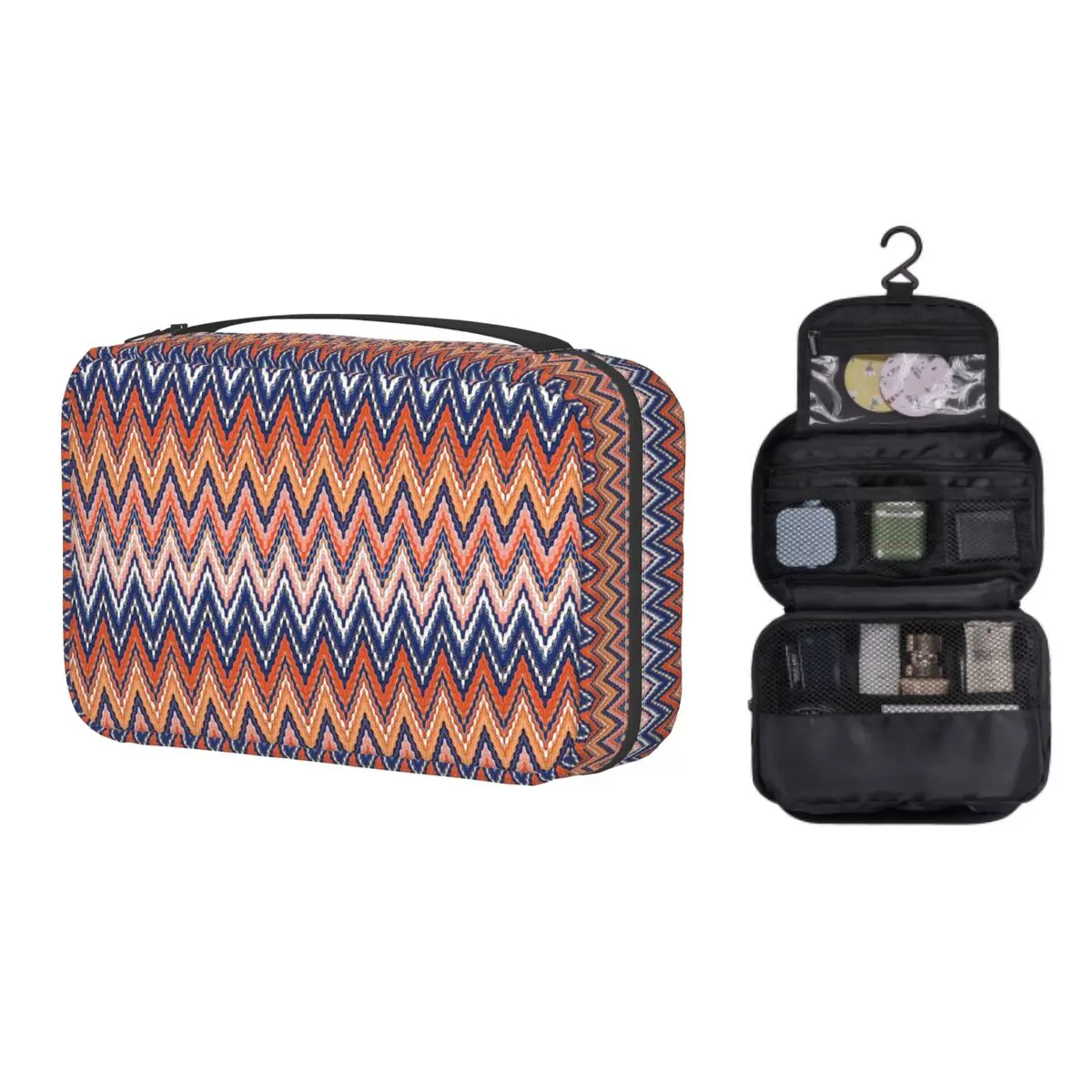 

Hanging Travel Camouflage Zig Zag Abstract Toiletry Bag Boho Zigzag Cosmetic Makeup Organizer Women Beauty Storage Dopp Kit Box