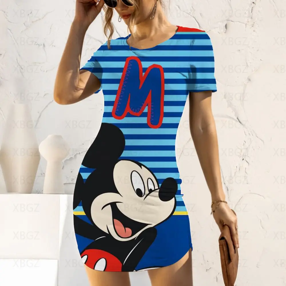 

Disney Cartoon Mickey Elegant Dresses for Women 2022 Print Women's Summer Dress Sexy Tight Slim Fit Fashion Top Woman Top Casual