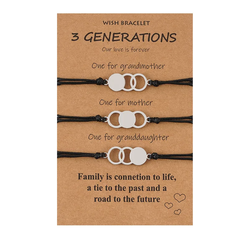 

Simple Stainless Steel Bracelet Hand Woven Sun Moon Love Heart 3 Pieces Black Rope Lucky Jewelry Friendship Pulseras best friend