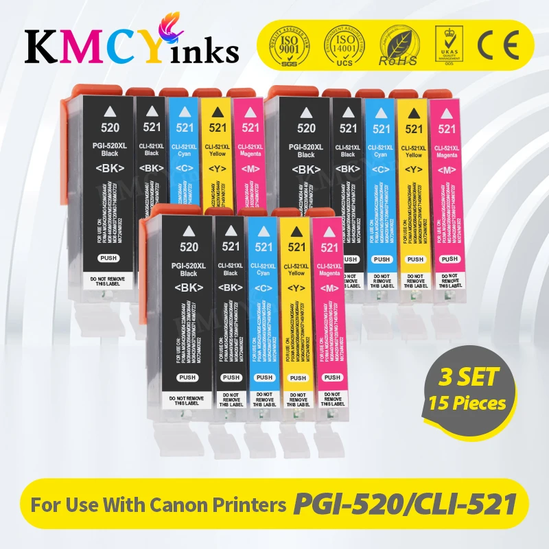 

KMCYinks Full Ink Cartridge PGI 520 CLI 521 XL For Canon Pixma MP540 MP550 MP560 MP620 MP630 MP640 MP980 MP990 MX860 MX870