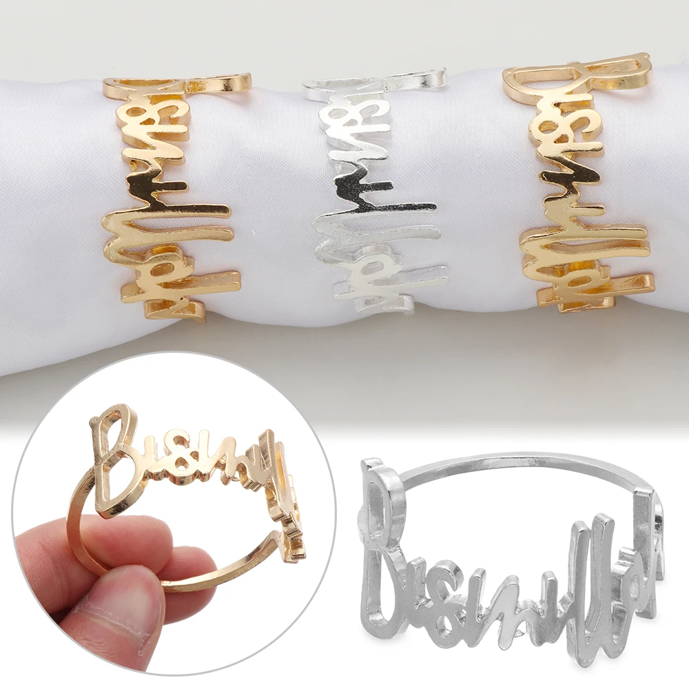 

1/6pcs Letters Napkin Rings Kitchen Party Hotel Towel Holder Alloy Metal Napkin Buckle Wedding Dinner Table Decoration