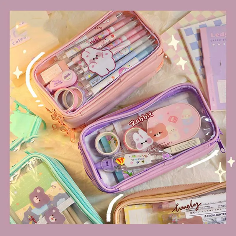 Transparent Pencil Case Large Capacity Pencilcase School Pen Makeup Case Supplies Pencil Bag School Box Pencil Pouch Stationery