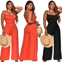 ladies casual jumpsuit summer new sexy streetwear solid color shoulder straps open back wide foot jumpsuit womens nightclub