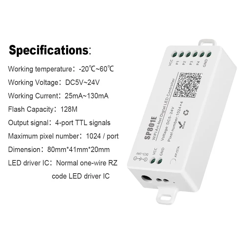 SP801E Wifi Art-Net женский контроллер модель панели управления WS2812B WS2811