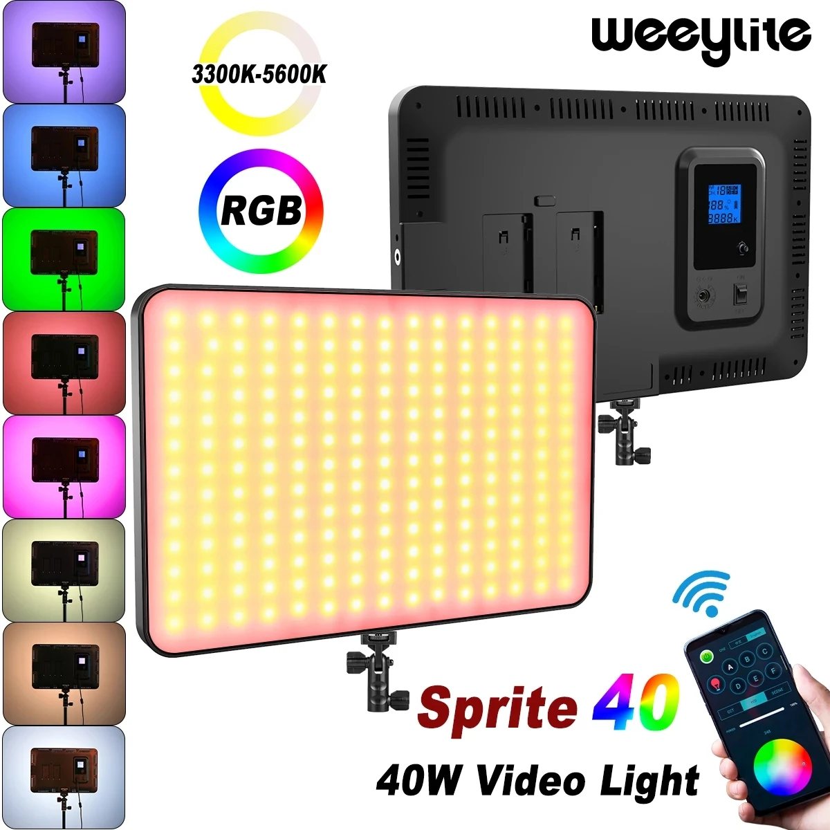 Светодиодная панель Weeylite Sprite40, 40 Вт, RGB-подсветильник КА для видеосъемки, беспроводсветильник ционное управление через приложение