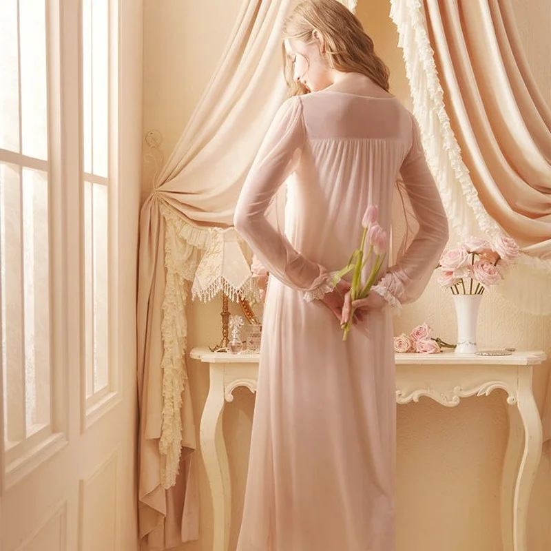 Nighty for Ladies Sexy Nightwear Women French Palace Style Mesh Home Sleep Dress Solid Sexy Nightgown Woman Pajamas Nightdress