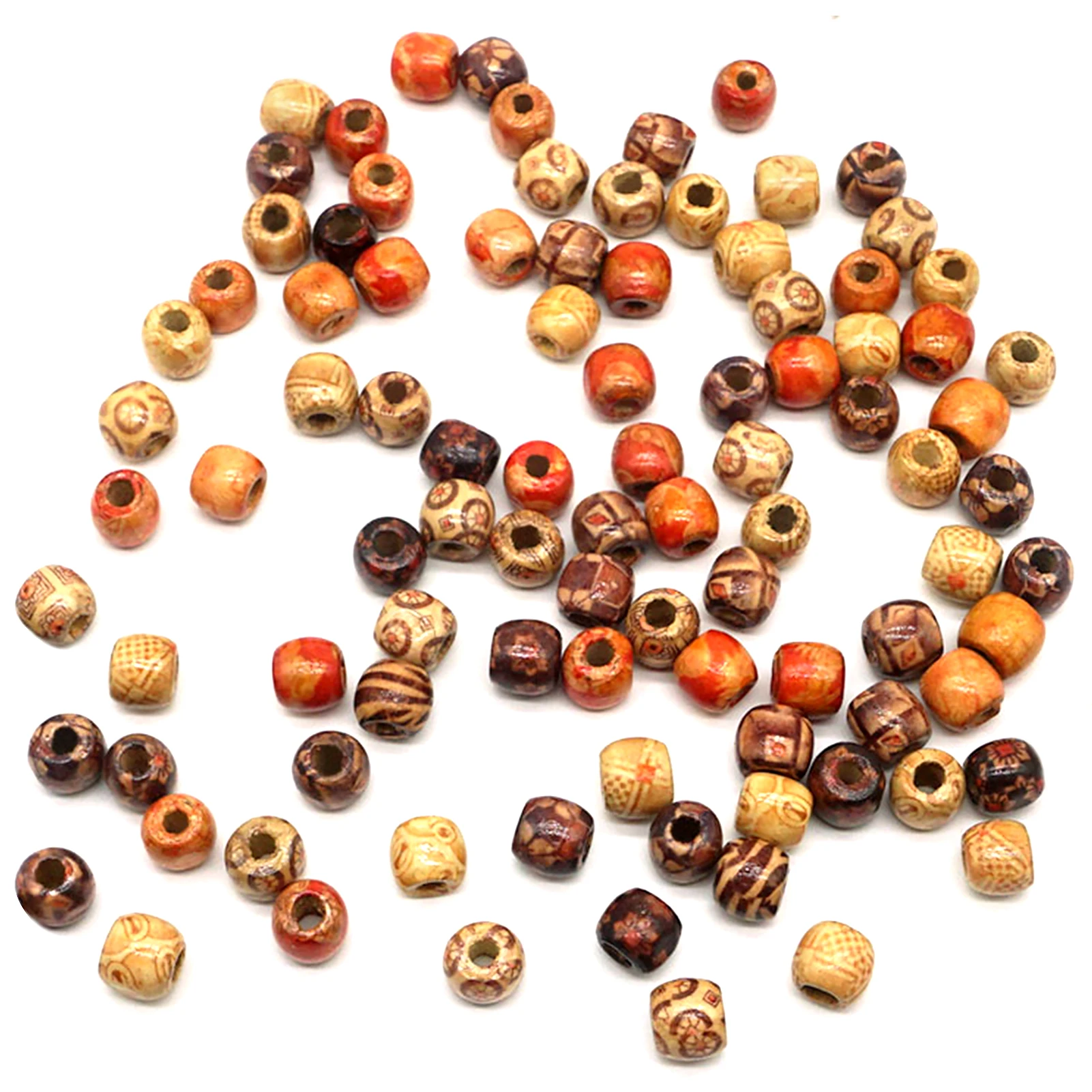

100pcs With Holes Round Pendant DIY Craft Wood Bead Garland Decor Hair Braiding