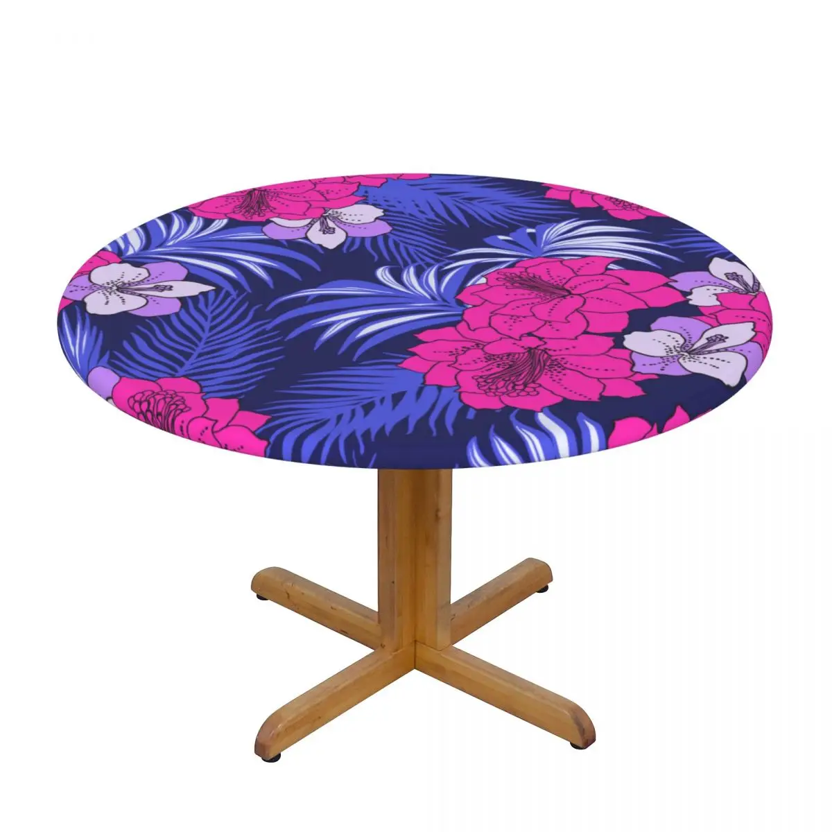 

Fitted Round Tablecloth Protector Soft Glass Table Cover Tropical Leaves And Flowers (3) Anti-Scald Plate Kitchen Home Tablemat