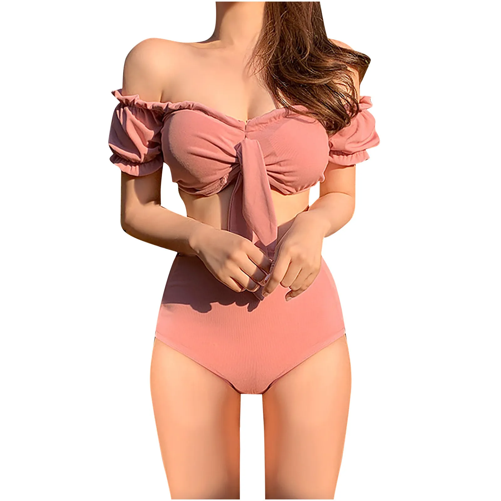 

Swimsuit Waist Multi Sexy Color High Women Solid Bikini Split Color Swimwears Tankinis Set Swimwears crochet bikini