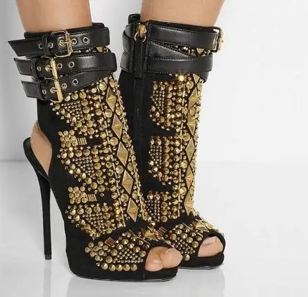 Woman Sexy Thin High Heel New Fashion Buckle Strap Sandals Shoes Female Peep Toe Rivet Decoration Sandals