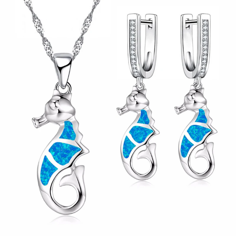 

2023 Cute Hippocampus Jewelry Set For Women Wedding Jewelry Accessories Girl Gift Fashion Imitation Opal Necklace And Earrings