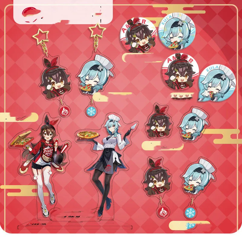 

Genshin Impact Anime KeyChain Amber Eula Men Key Chain for Women Kawaii Acrylic Badge Keyring Exquisite Cute Pendant Girls Gifts