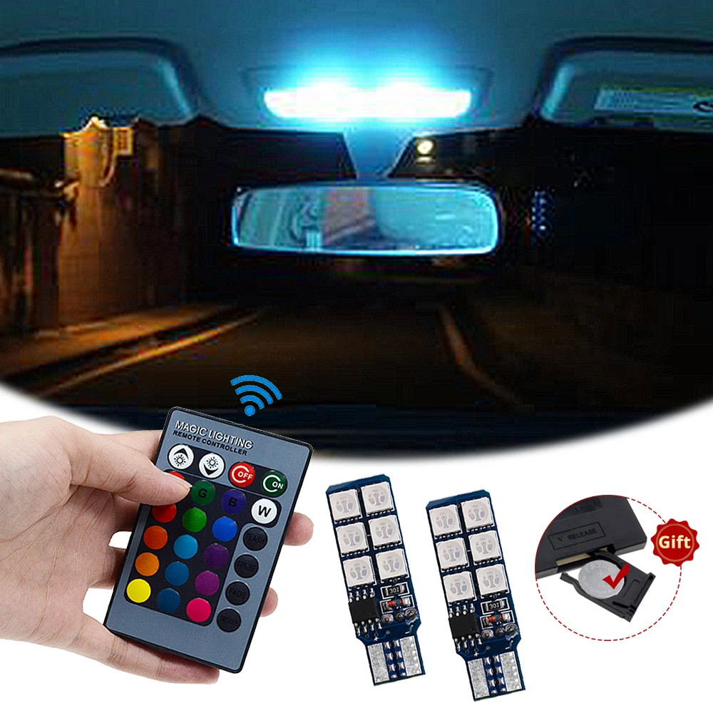 2 шт., разноцветная Светодиодная лампа T10 RGB для чтения