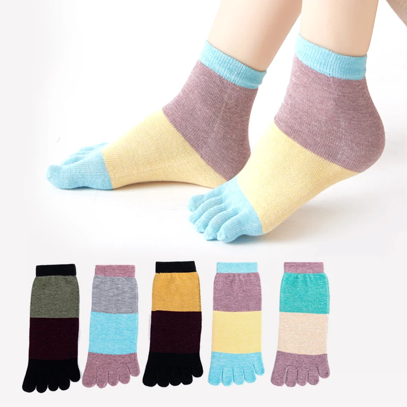 

Women Five-finger Short Socks Cute Girls Contrasting Color Autumn Spring Cotton Socks Breathable Five-toed Accessories