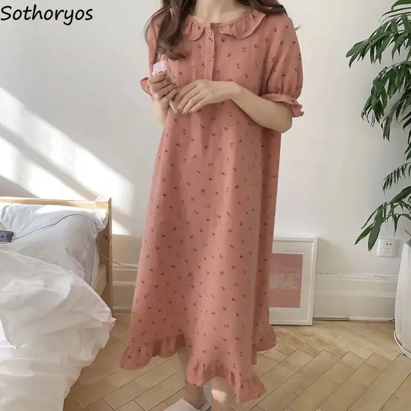 

Nightgowns Women Korean Style Summer Hot Sale Sweet Girlish Sleepwear Tender Simple Princess Leisure Cozy New Designed Mid-calf