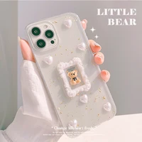 cute love photo frame bear shockproof phone case for iphone 12 13 mini 11 pro max xr x xs max 7 8 plus se 2020 clear back cover