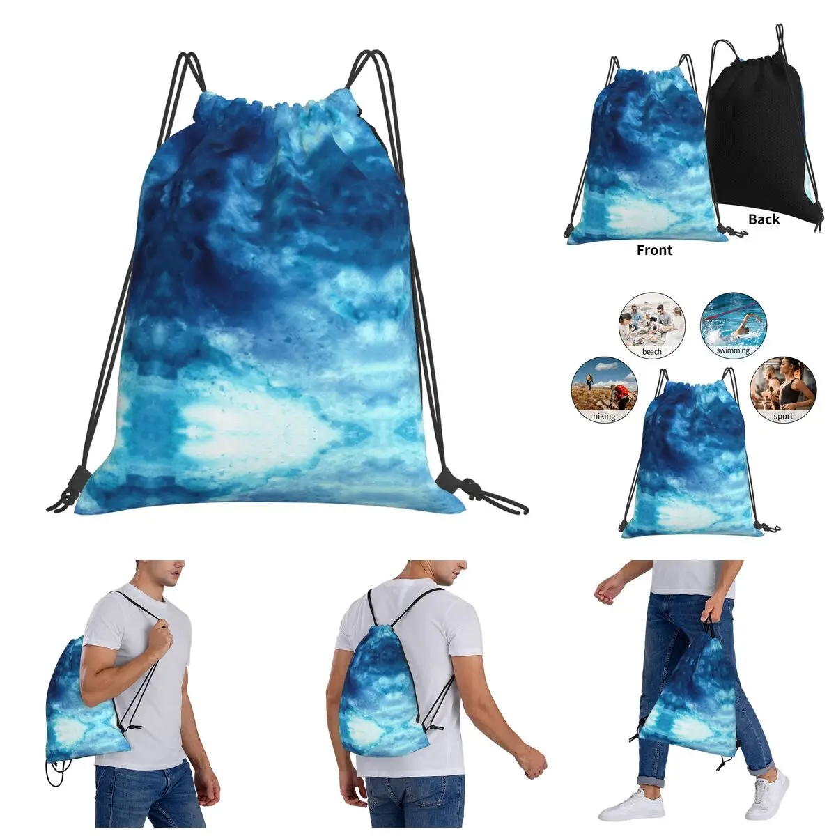 

Knapsack Sea Waves Blue Tie Dye T- Geek Creative Drawstring Bags Gym Bag Backpack